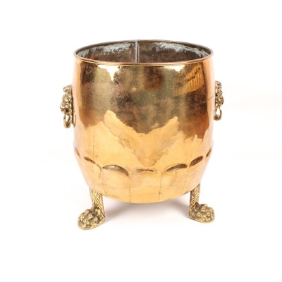 Vintage Footed Brass Firewood Bucket