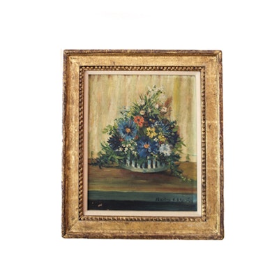Leighton C. Hamilton Oil on Board Painting of a Floral Still Life Leighton C. Hamilton Oil on Board Painting of a Floral Still Life