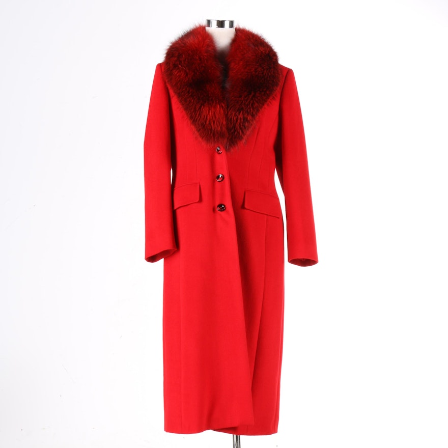 Piacenza for Escada Red Coat with Fox Fur Collar