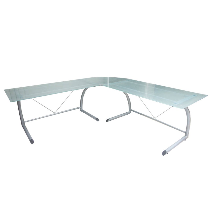 Frosted Glass Top L Shaped Desk Ebth