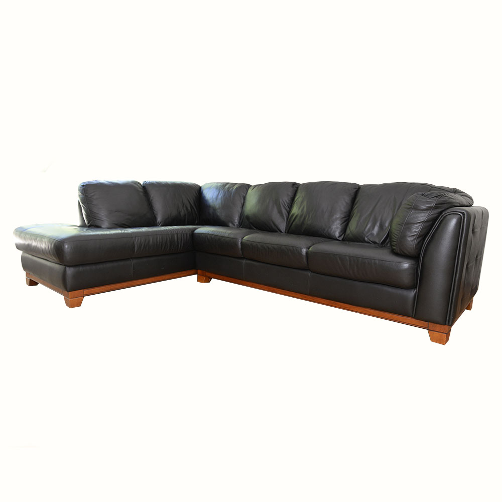 Bassett Black Leather Sectional Sofa Ebth