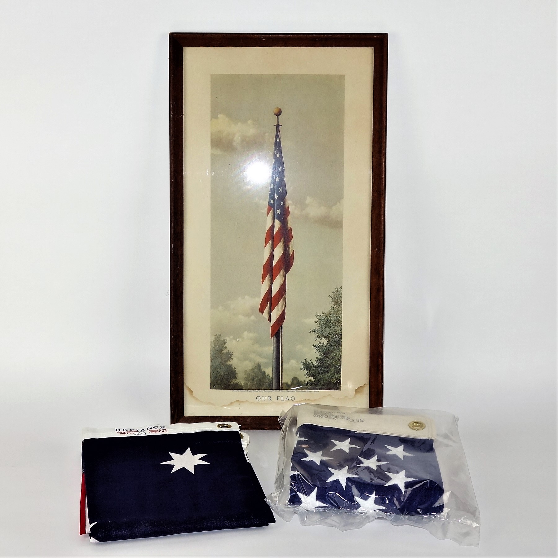 "Our Flag" Framed Print and Two American Flags EBTH