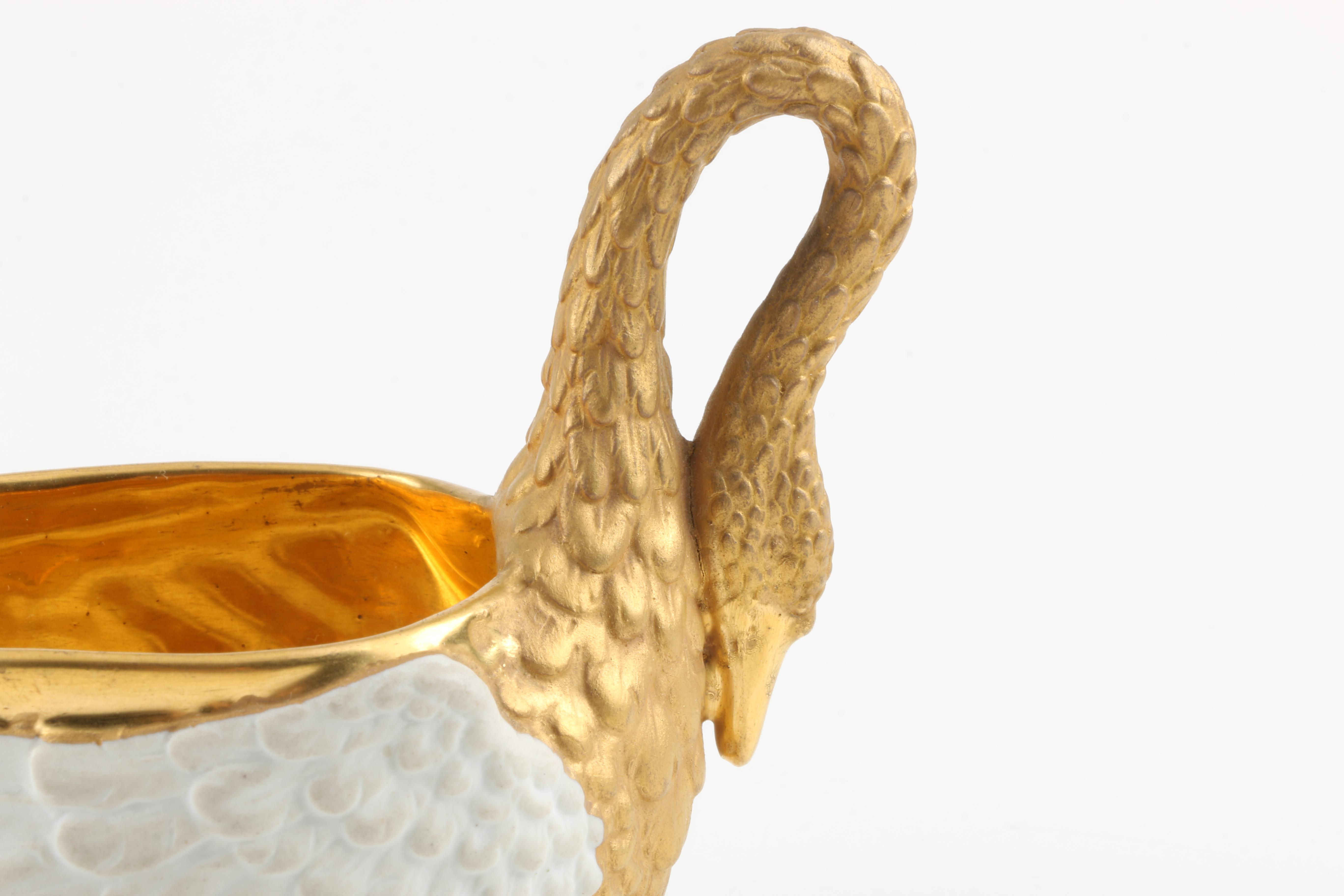Pair of Gilt Porcelain Bisque Swan Cups | EBTH