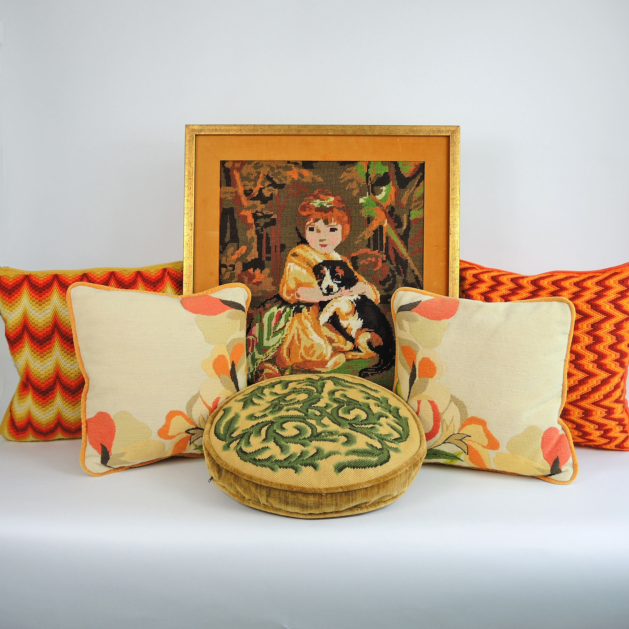 Vintage Needlepoint Pillows And Framed Art Ebth