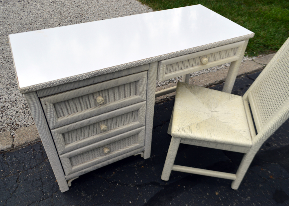 Vintage Henry Link White Wicker Desk With Chair EBTH