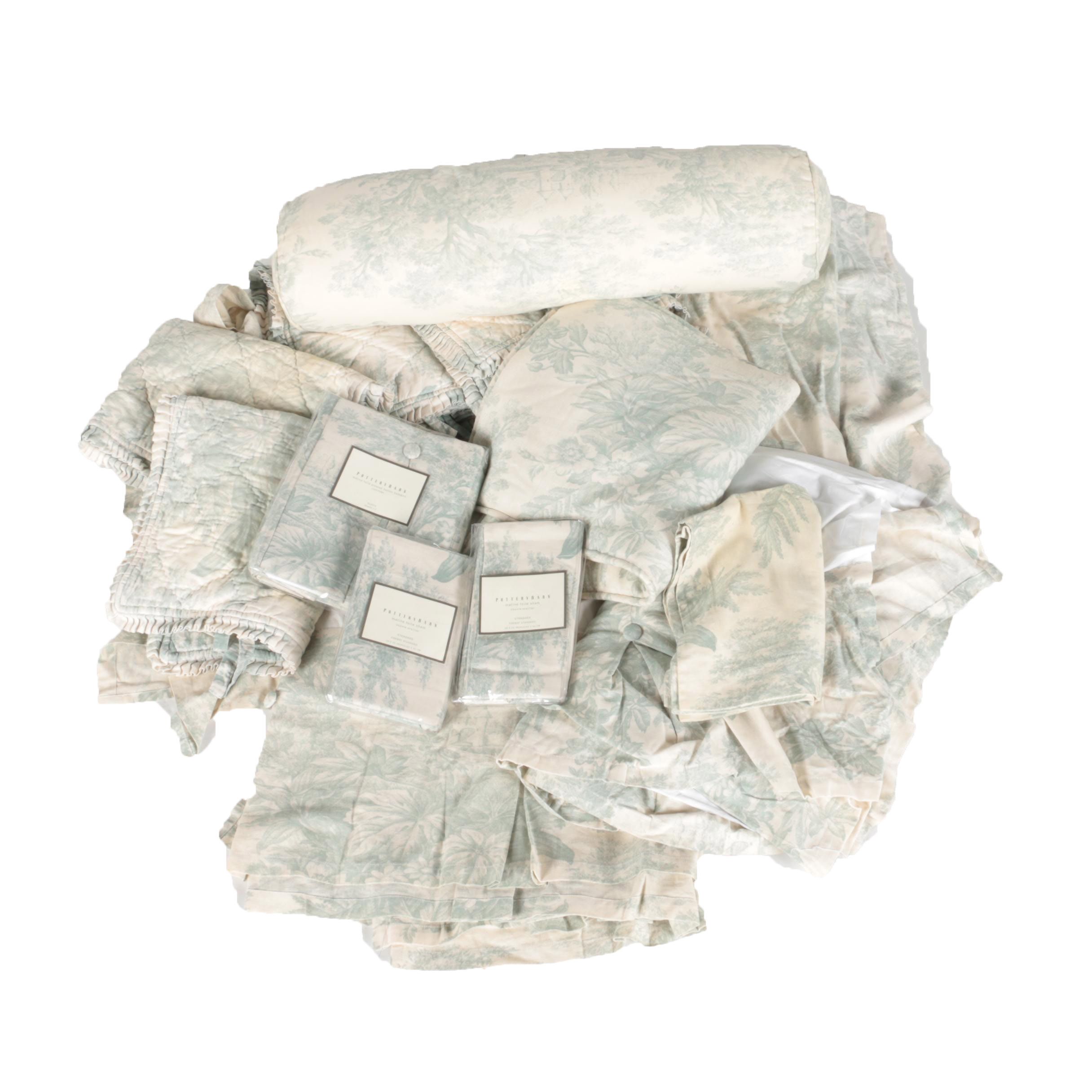 Assorted Pottery Barn Bedding In The Matine Toile Pattern Ebth