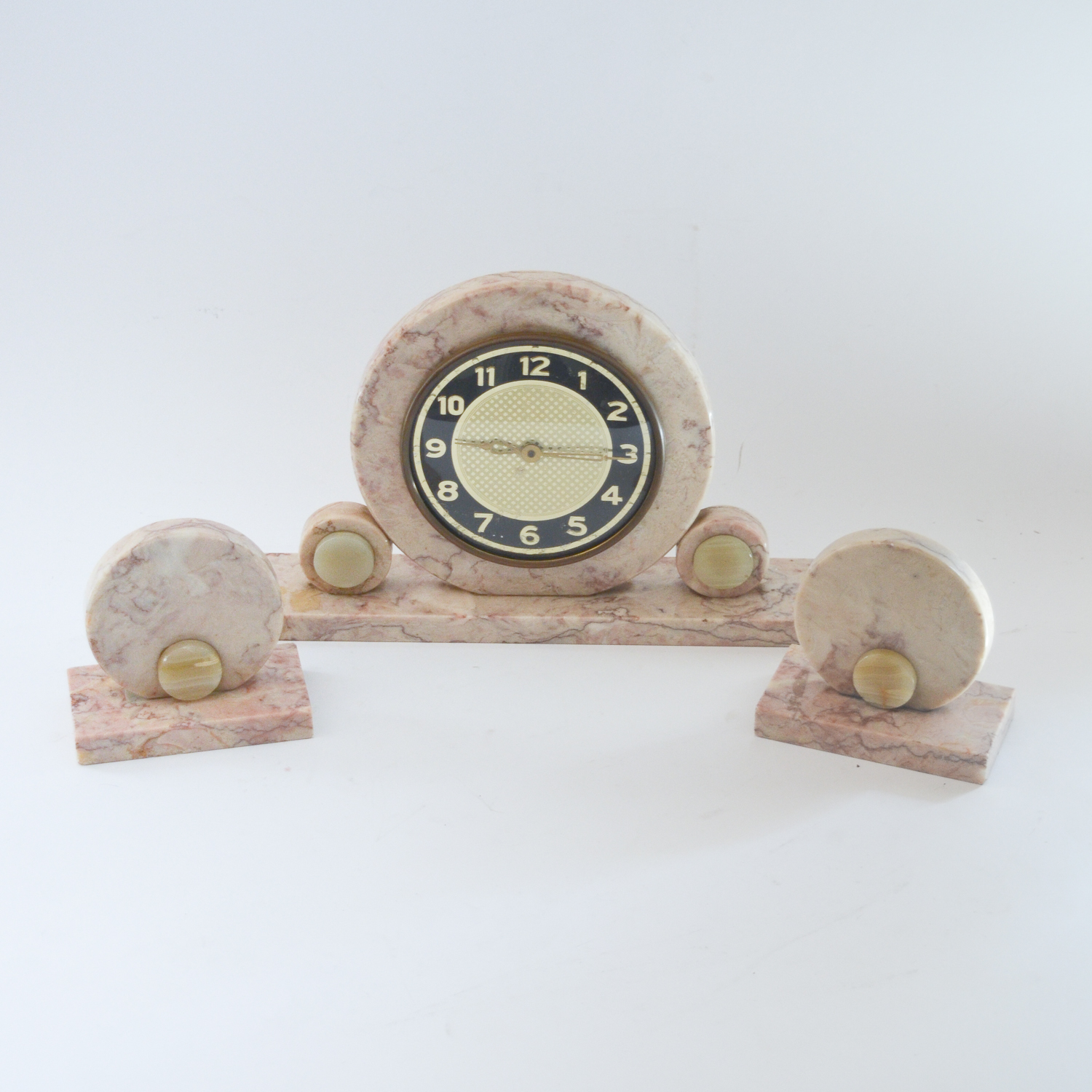 French Art Deco Marble Clock Garniture Set EBTH