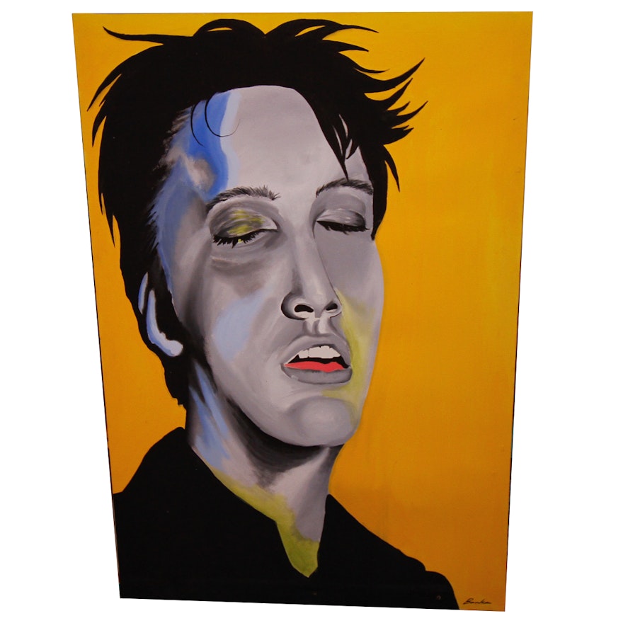 Banks Acrylic On Canvas Portrait Of Elvis Presley Ebth