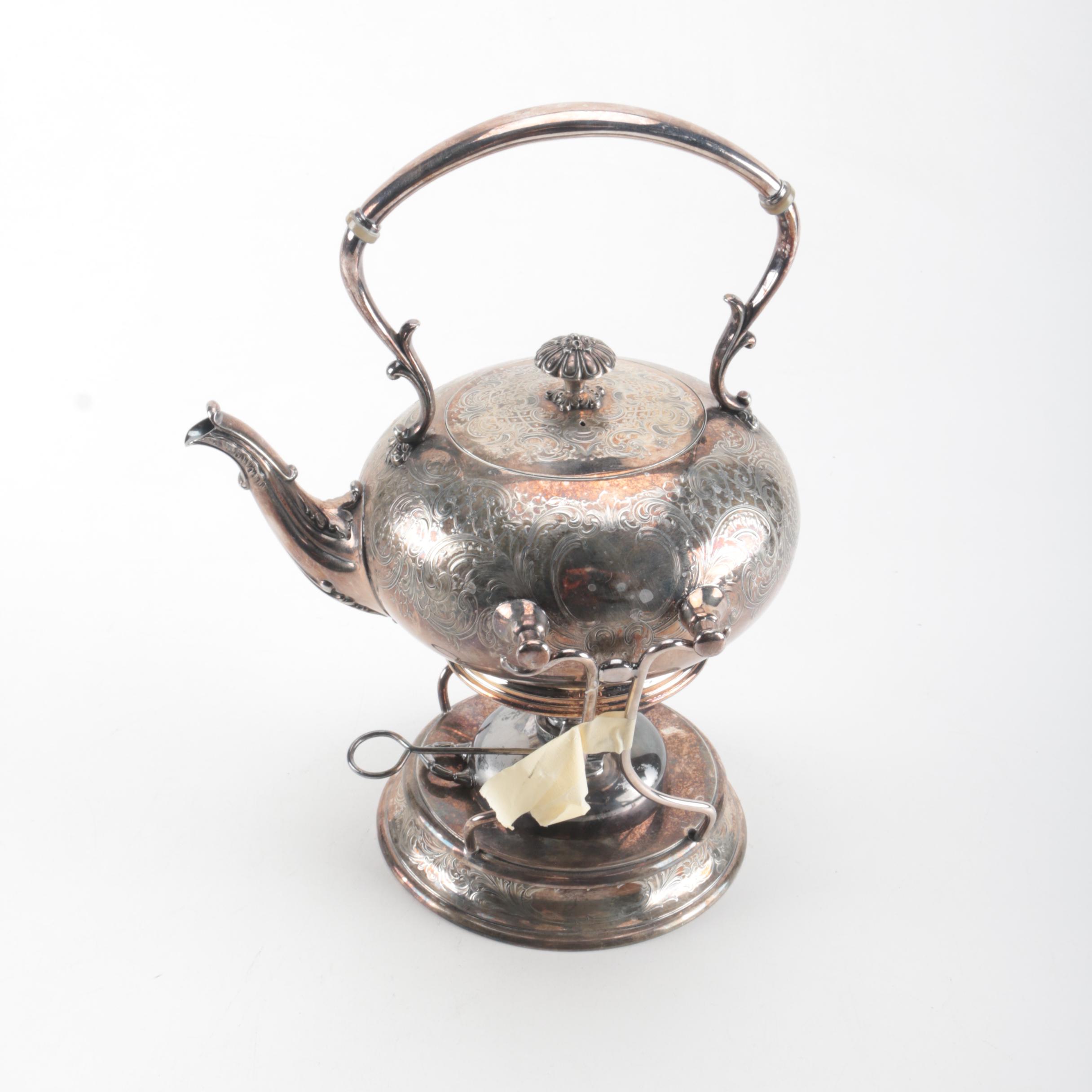 Reed & Barton Silver Plated Tea Kettle with Stand and Warmer EBTH