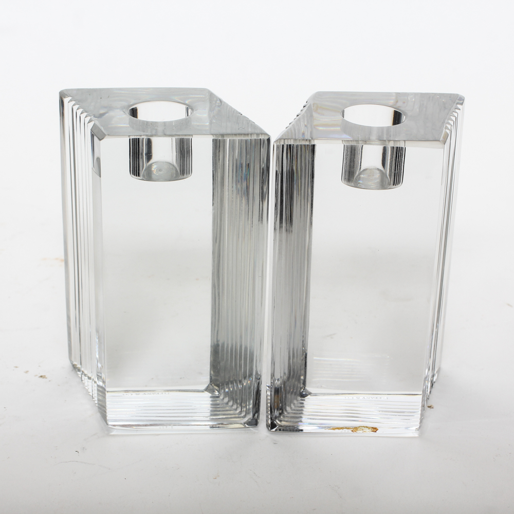 Pair of Tiffany & Co. Glass Candle Holders EBTH