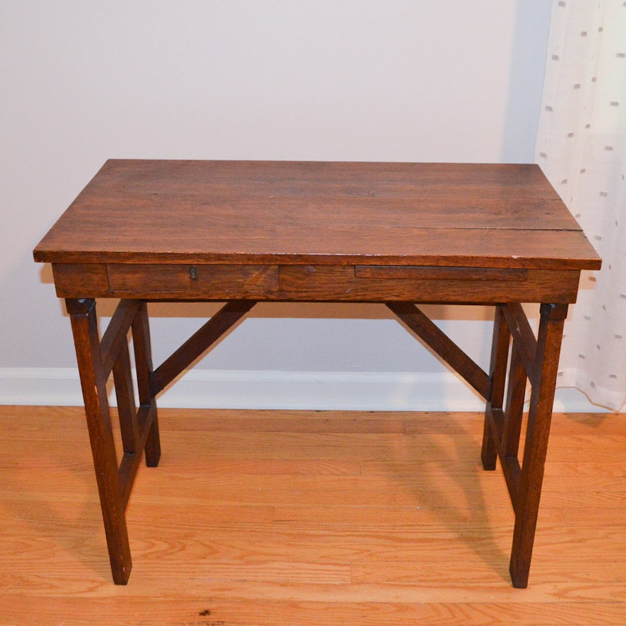 Antique Arts And Crafts Oak Writing Desk With Folding Legs Ebth