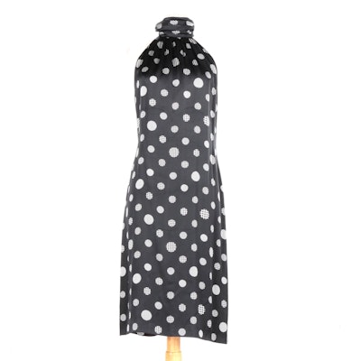 Escada Sleevless Silk Polka-Dot Dress with Ruched Collar