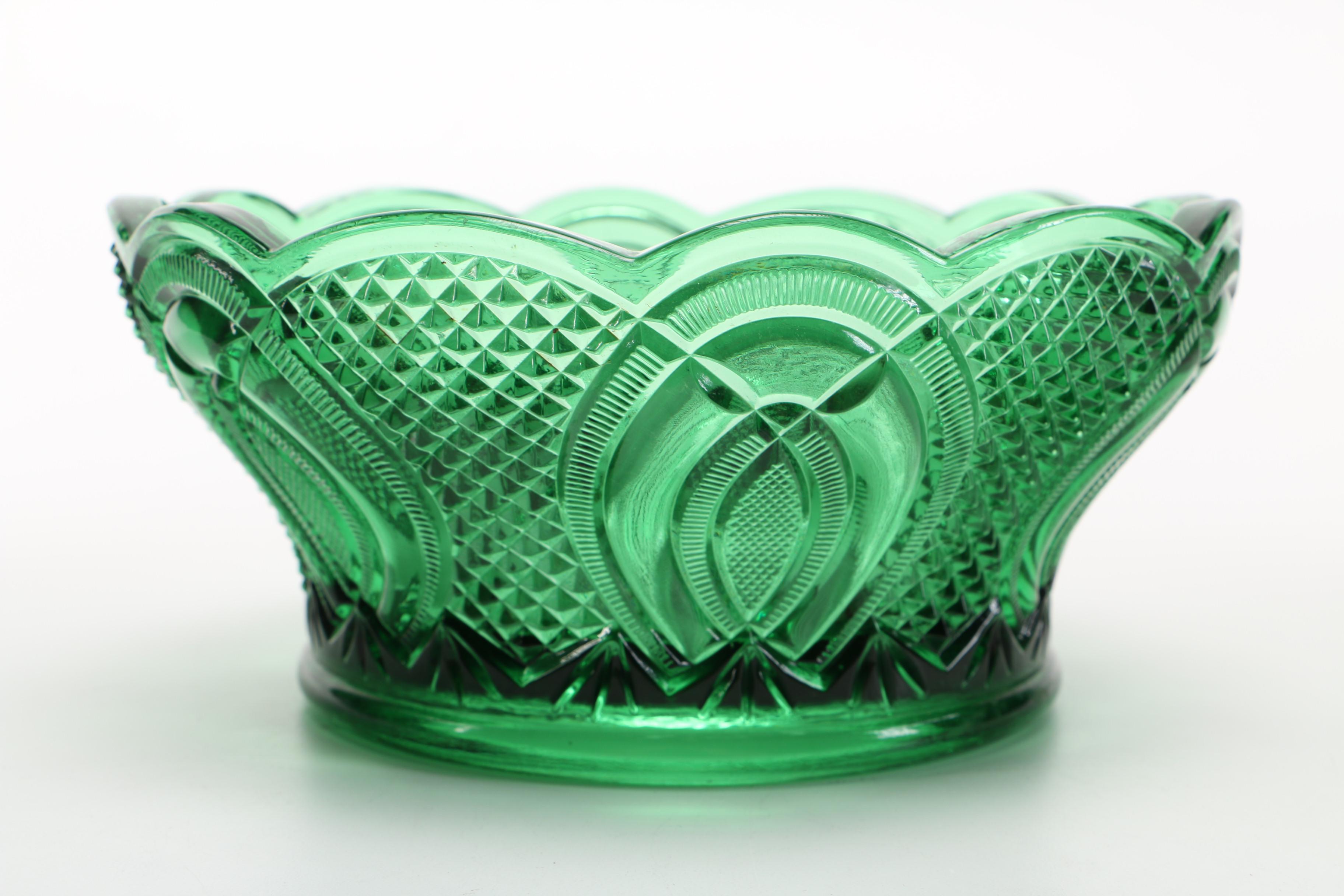 Emerald Green Cut Glass Punch Bowl Set EBTH