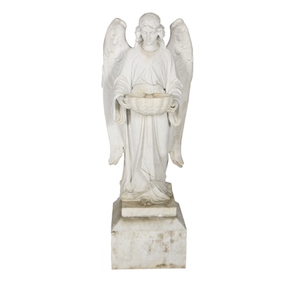 Early 20th Century Angel Carved Marble Holy Water Font Early 20th Century Angel Carved Marble Holy Water Font