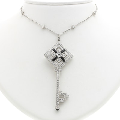 Tiffany & Co. Platinum, Onyx, and 4.46 CTW Diamond Square Key Necklace