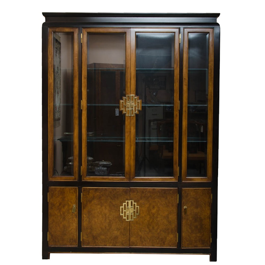 Vintage Chinese Inspired Century Furniture Lighted China Cabinet