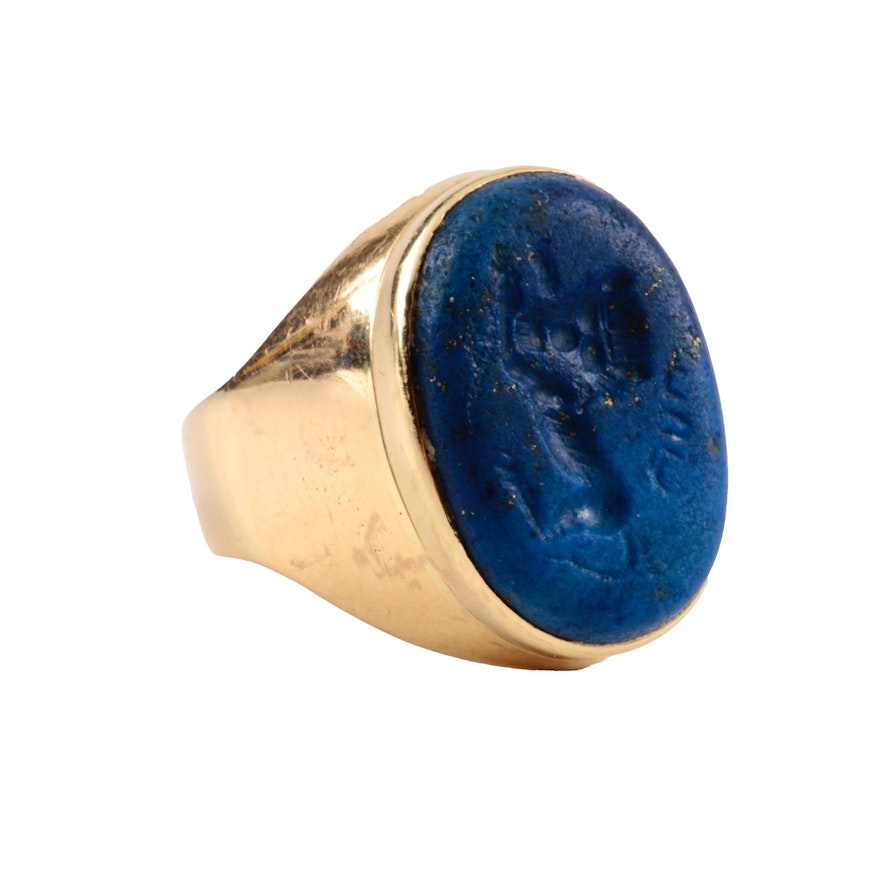 Dr. Schuller's 14K Yellow Gold Lapis Lazuli Intaglio Seal Ring