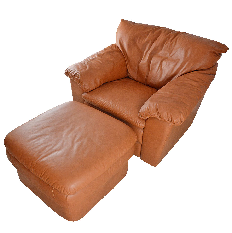 Faux Leather Overstuffed Chair with Footstool | EBTH