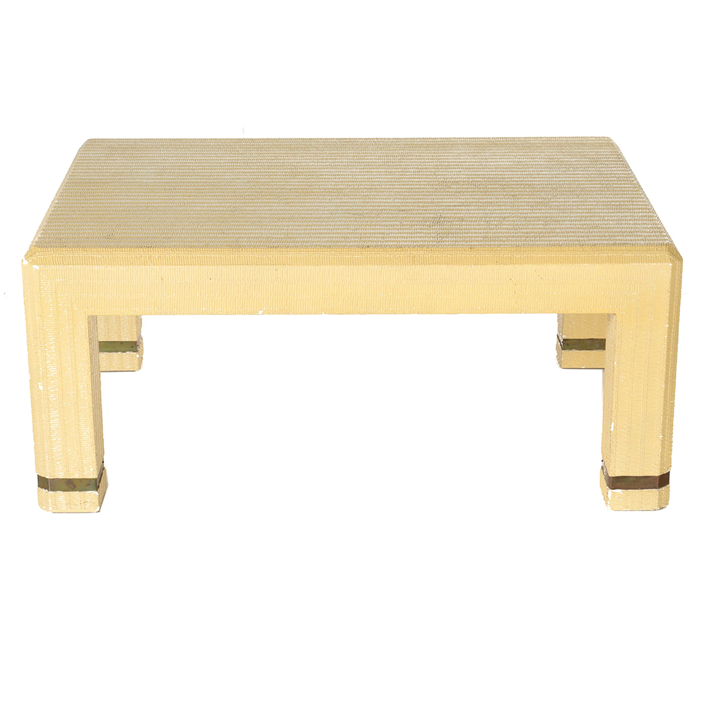 Style Of Karl Springer Lacquer Over Linen Square Coffee Table Ebth