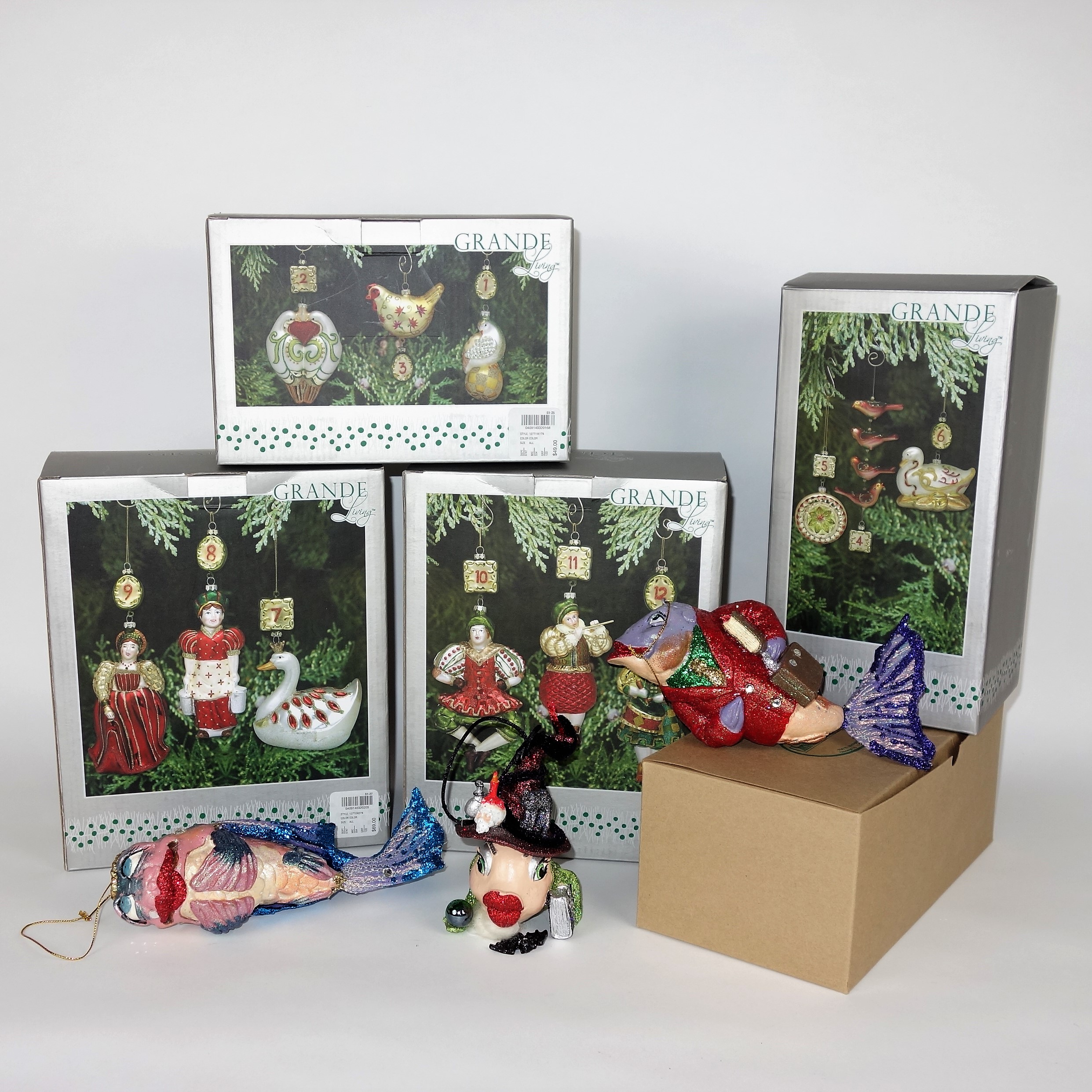 Grande Living 12 Days Of Christmas Glass Ornaments Ebth