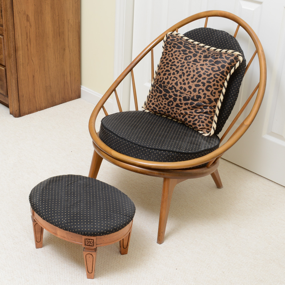 Modern Wooden Barrel Chair and Empire Wood Ottoman | EBTH