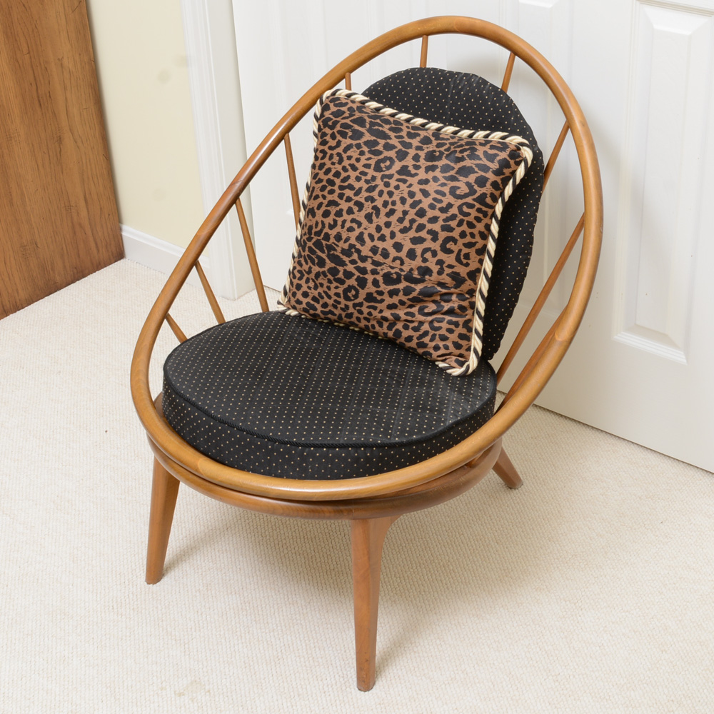 Modern Wooden Barrel Chair and Empire Wood Ottoman | EBTH