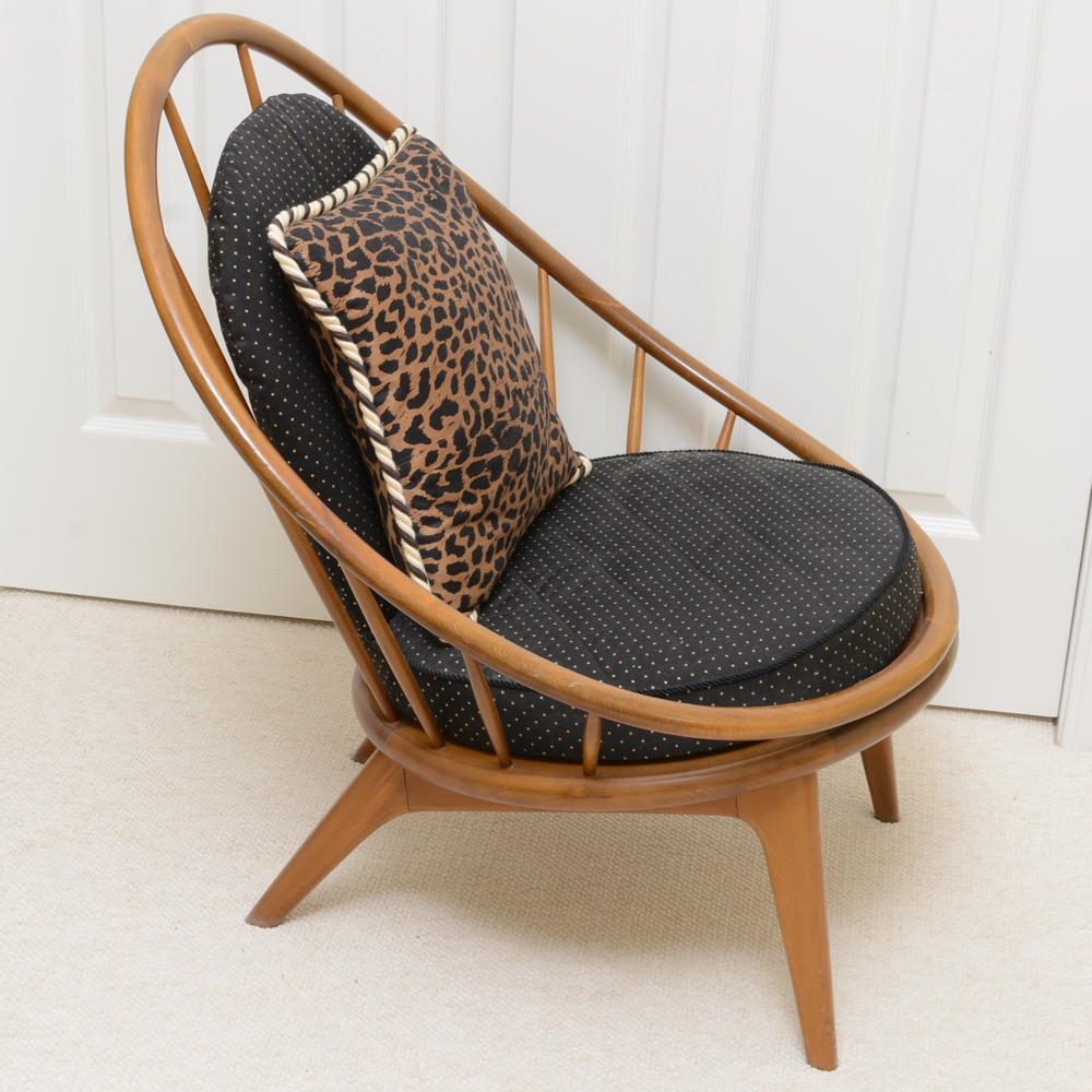 Modern Wooden Barrel Chair and Empire Wood Ottoman | EBTH