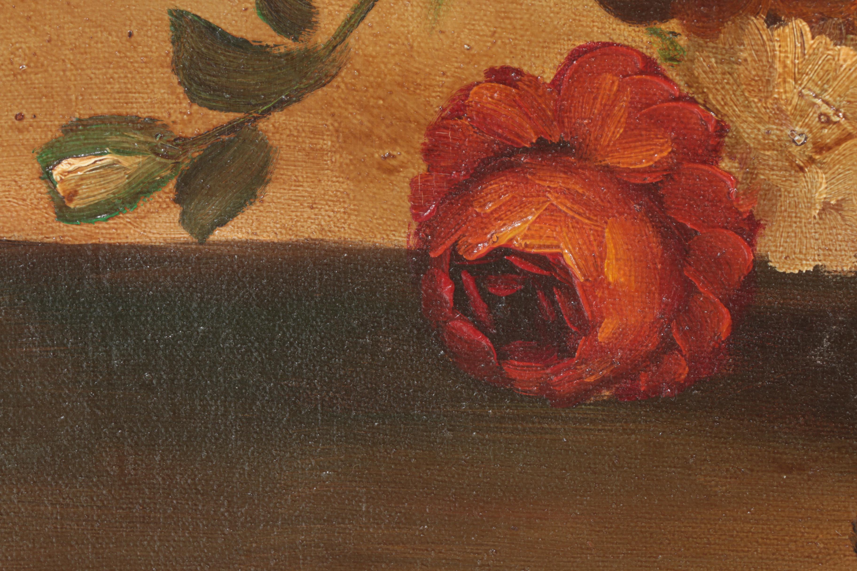 P. Bouchet Still Life Oil on Canvas of Vase Overflowing With Flowers EBTH