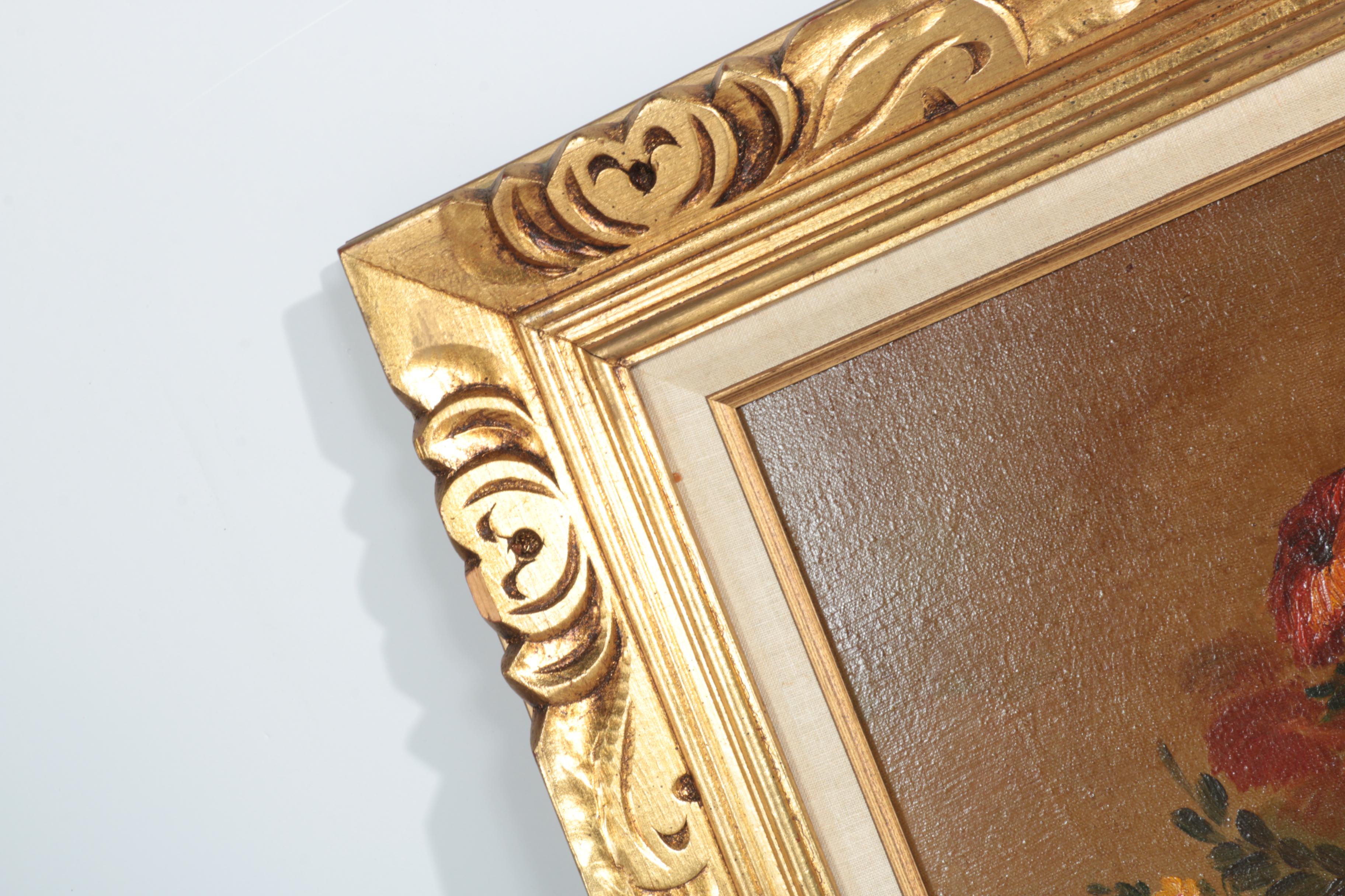 P. Bouchet Still Life Oil on Canvas of Vase Overflowing With Flowers EBTH