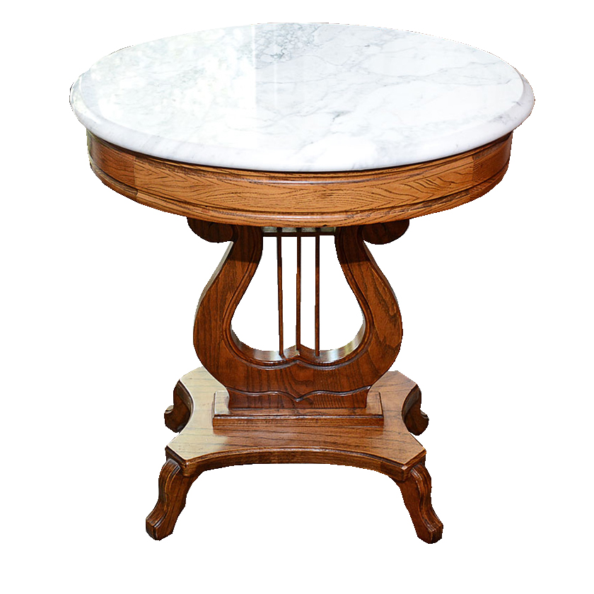 Marble Top Oak Lyre Side Table EBTH