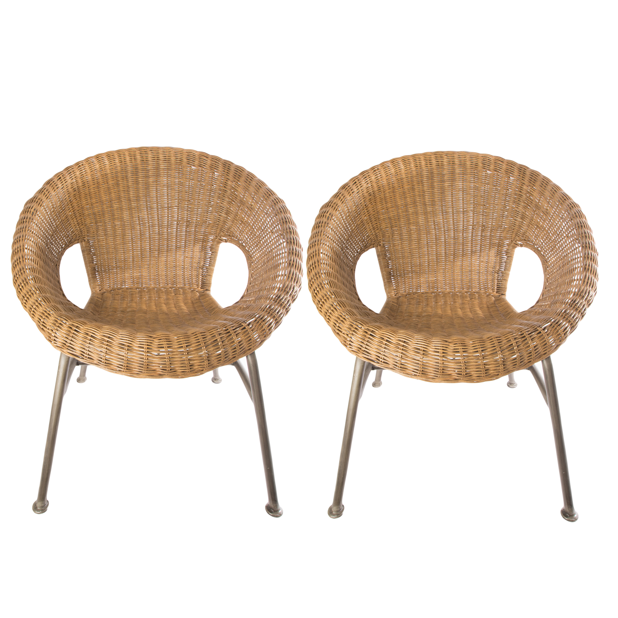 Pair Of Modern Style Wicker Lounge Chairs EBTH   VIK 6433b 