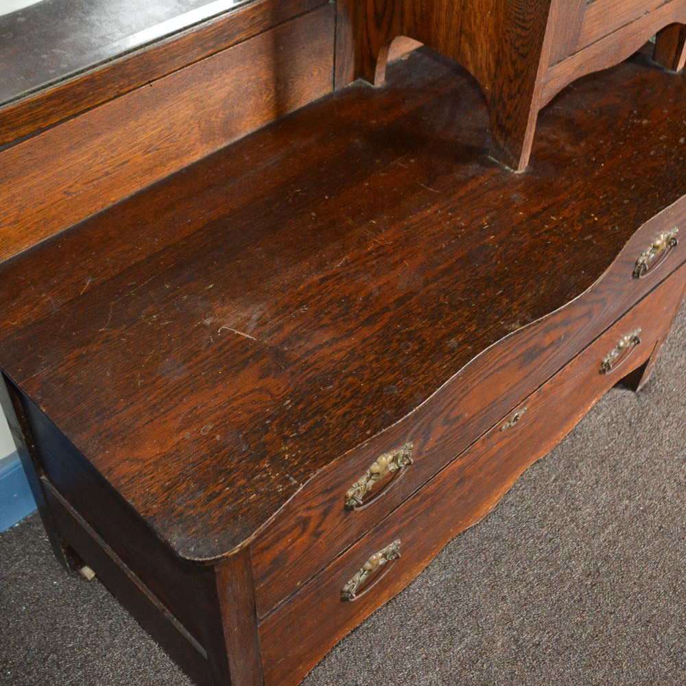 Vintage Oak Gentleman's Chest with Mirror and Hatbox EBTH