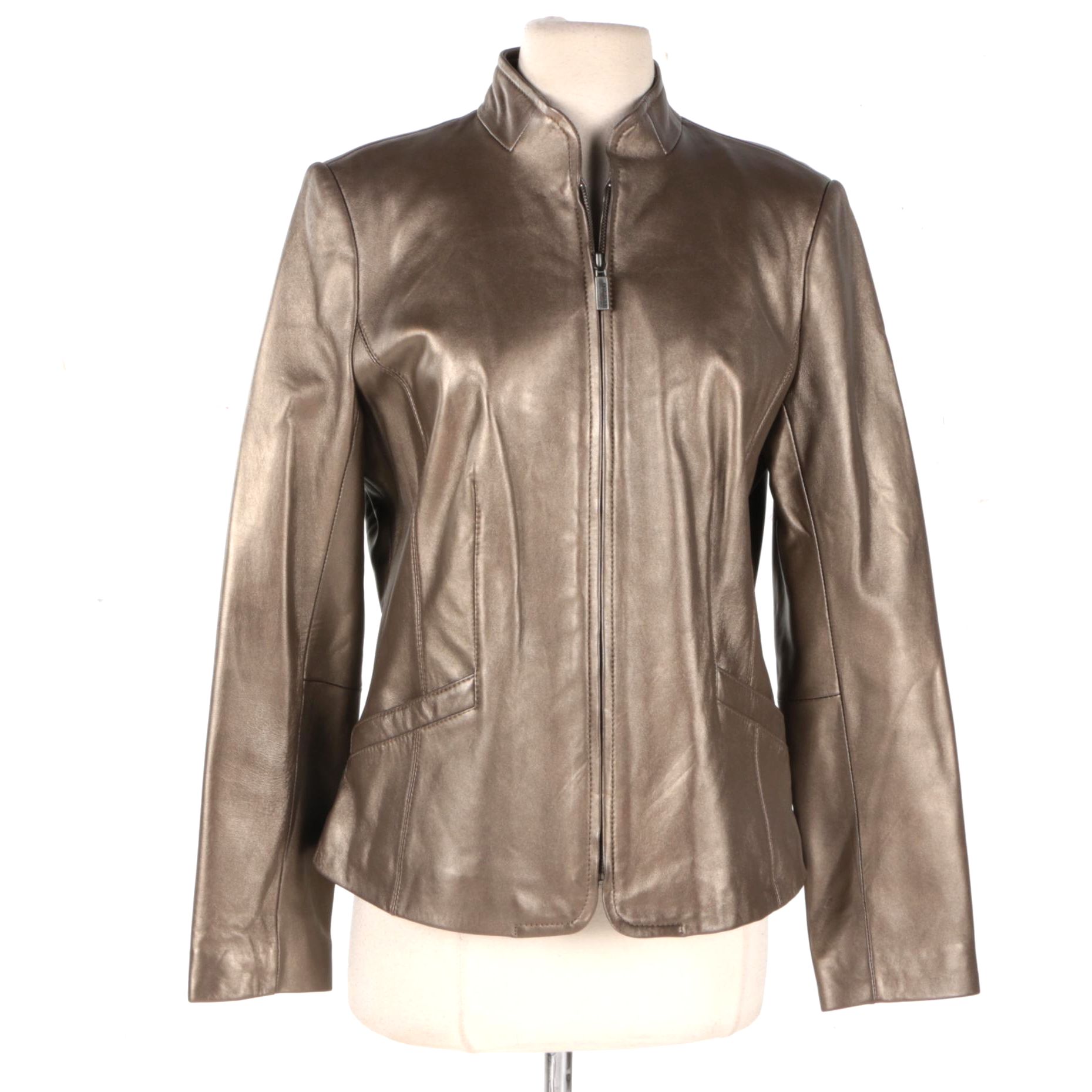 Bernardo Women's Metallic Gold Leather Jacket EBTH