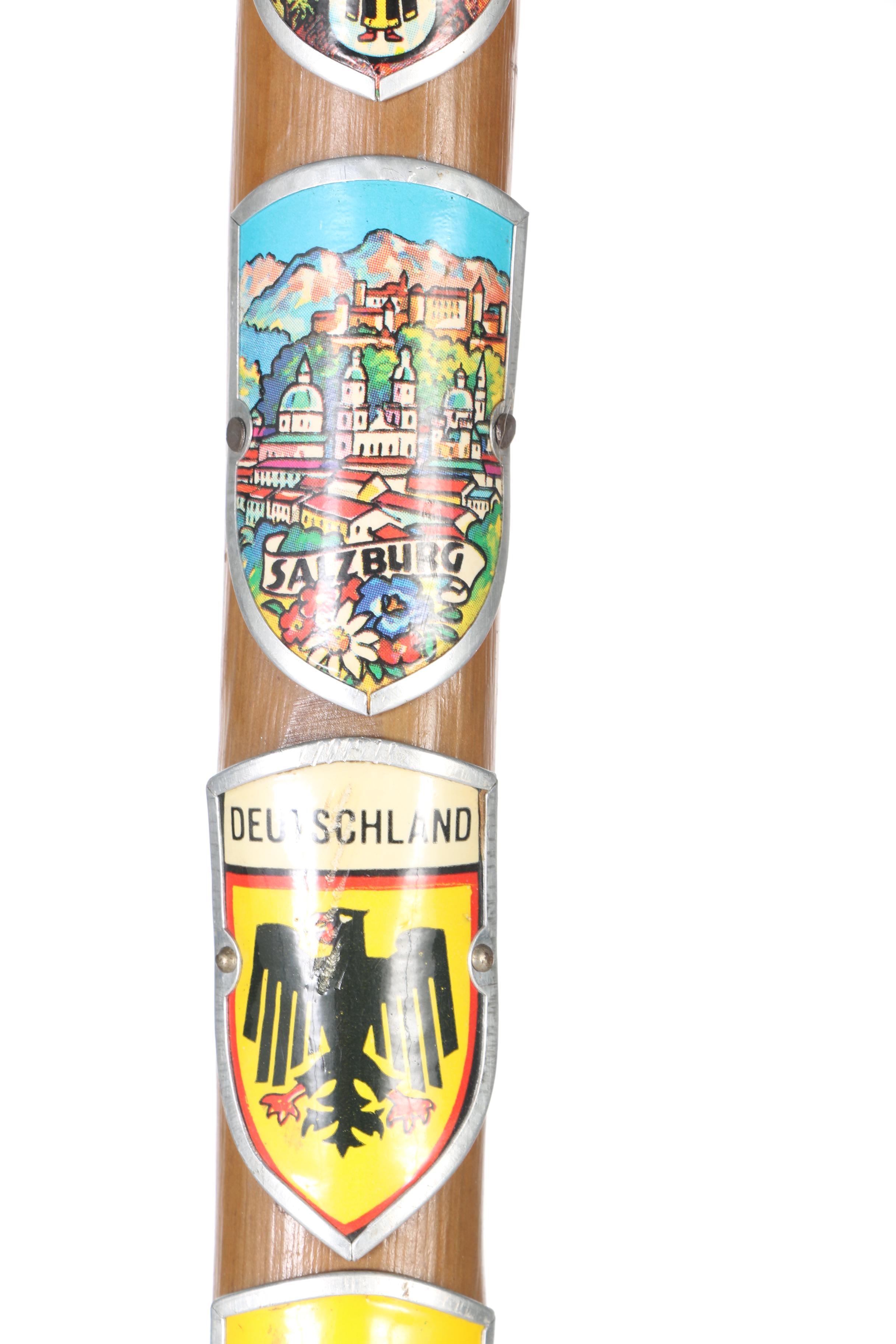 Wood Walking Cane with Travel Badges EBTH