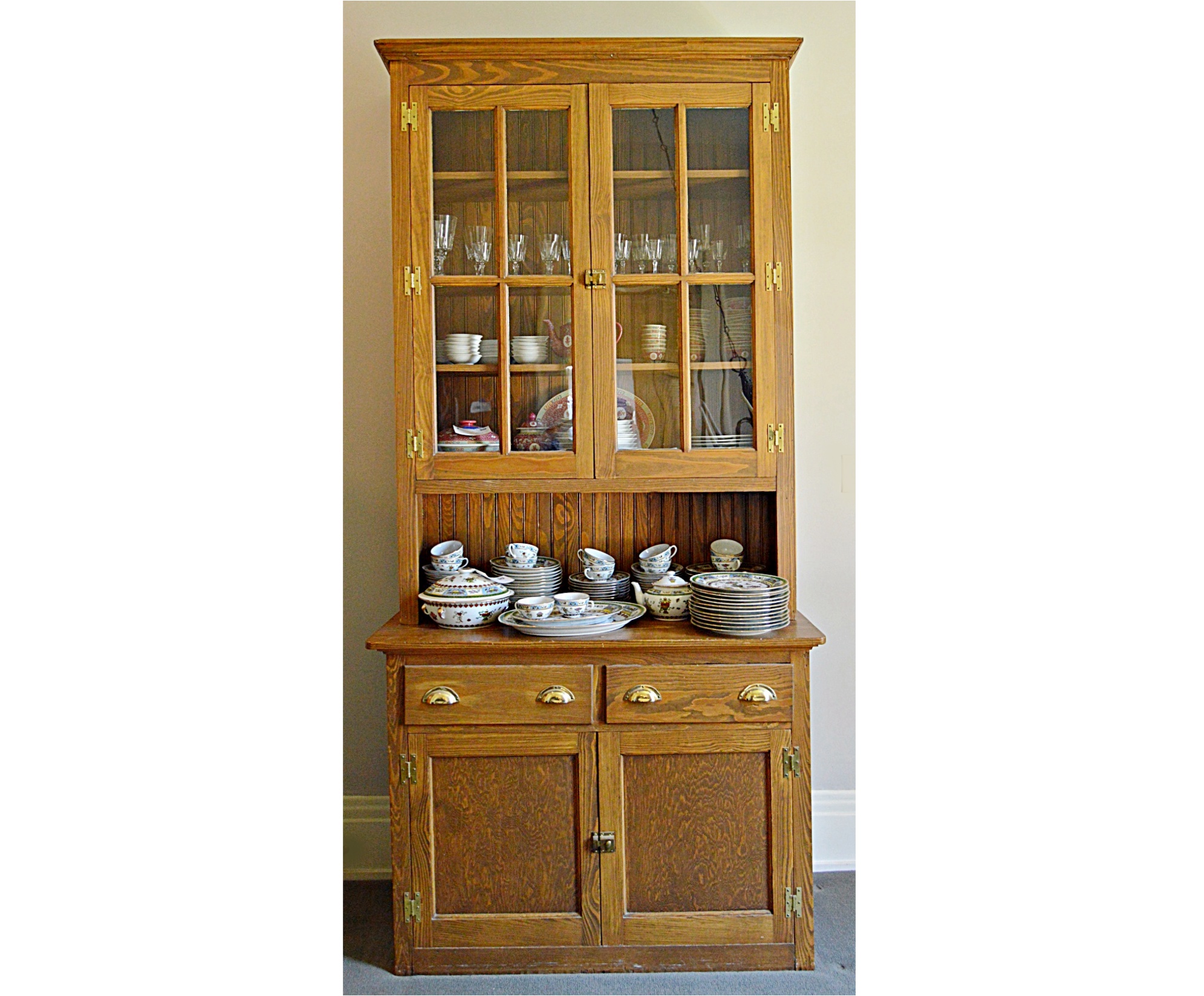 Antique Pine Stepback Cupboard Ebth