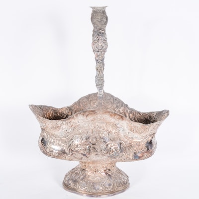 Antique German Sterling Silver Repoussé Basket Antique German Sterling Silver Repoussé Basket