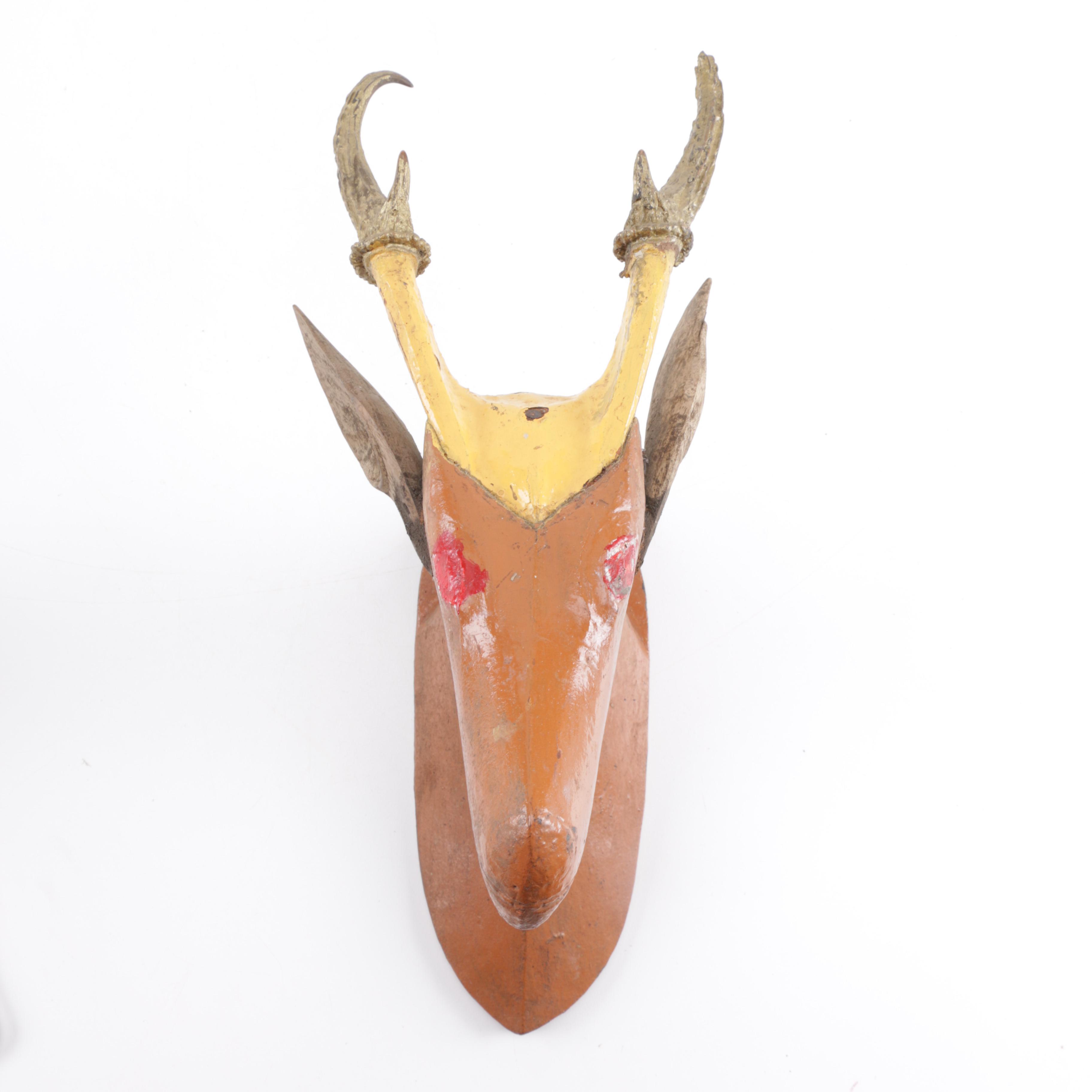 Vintage Folk Art Wooden Wall Mount Deer Head EBTH