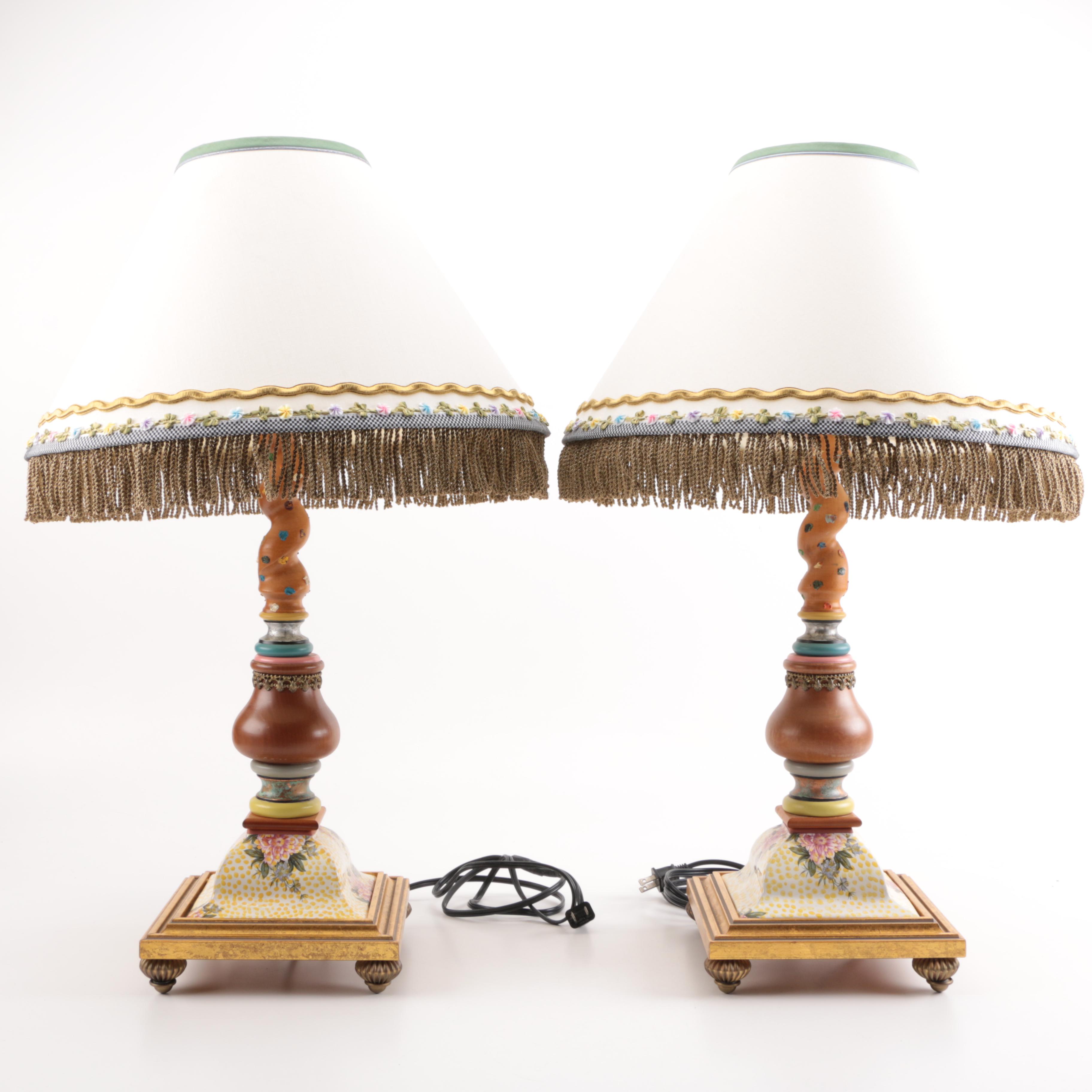 Pair of MackenzieChild Lamps With Fringed Shades EBTH
