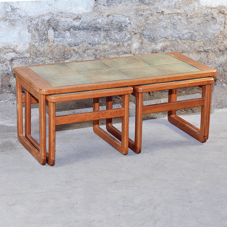 Danish Modern Teak Tile Top Table with Nesting Stools EBTH