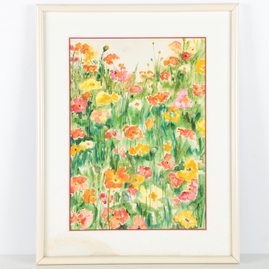 Jo Lathwood Watercolor of a Field of Flowers