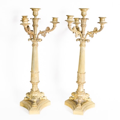 Pair of Antique Gilt Bronze Empire Style Bronze Candelabras Pair of Antique Gilt Bronze Empire Style Bronze Candelabras