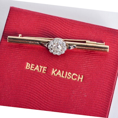 Antique 14K Yellow Gold and 1.10 CTW Old European Cut Diamond Bar Brooch Antique 14K Yellow Gold and 1.10 CTW Old European Cut Diamond Bar Brooch