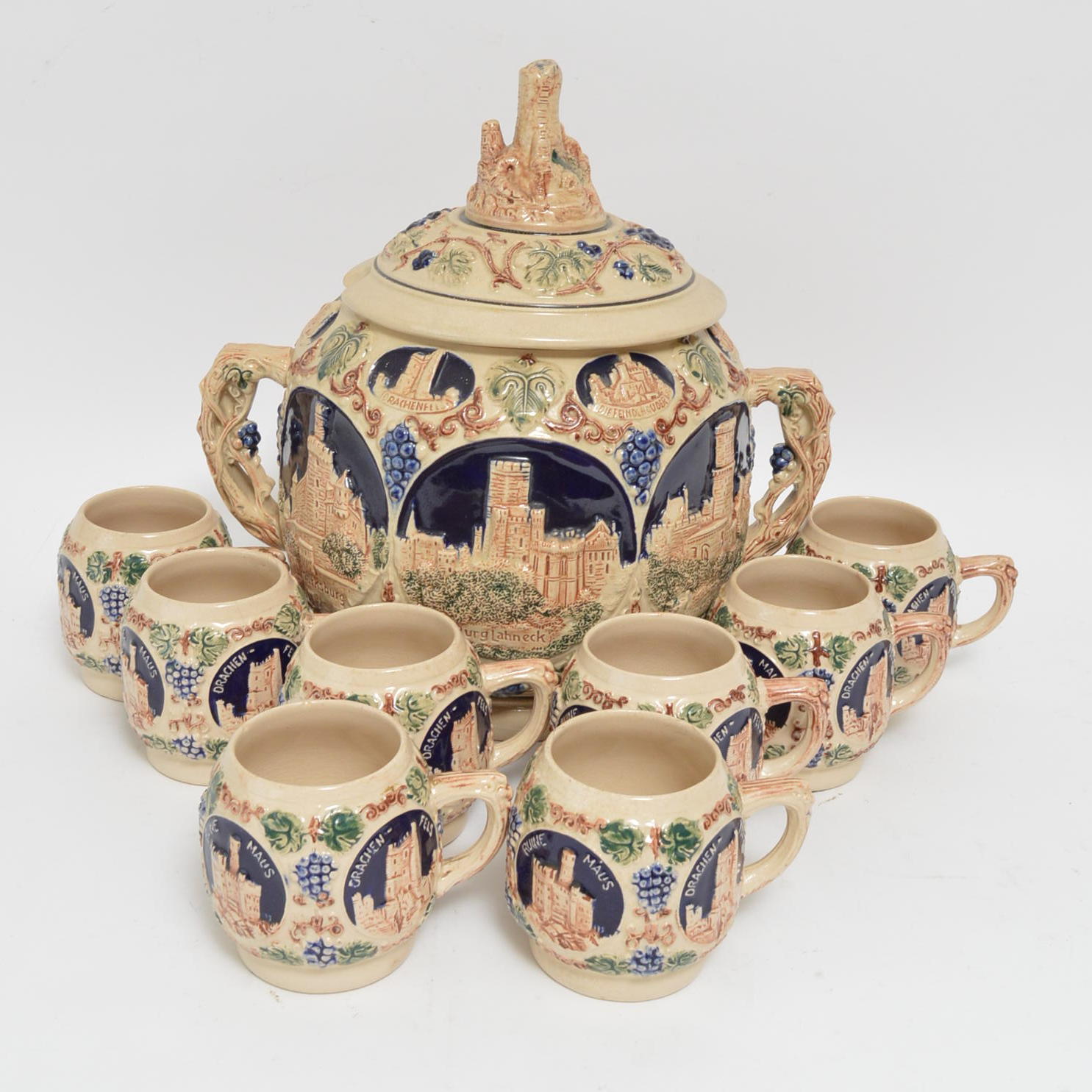 Vintage German Gerz Punch Bowl with Eight Cups EBTH