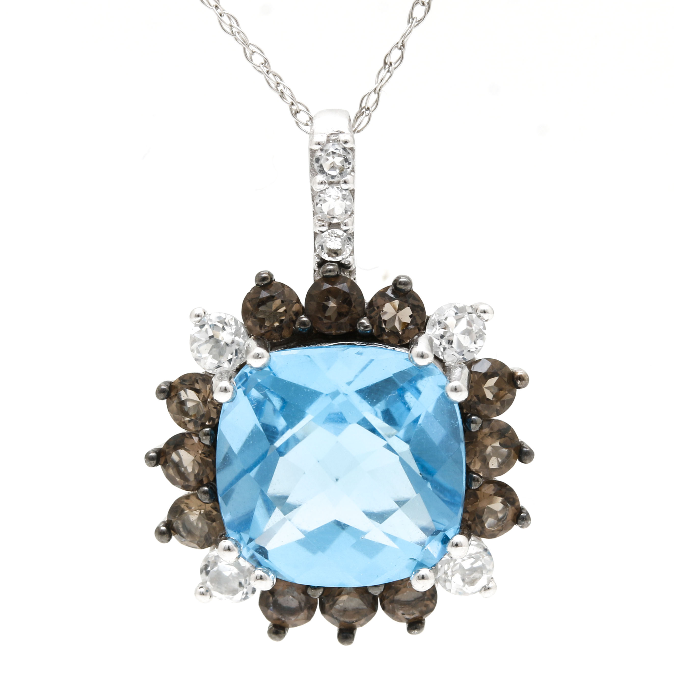LeVian 14K White Gold Topaz, Smoky Quartz, and Quartz Pendant Necklace
