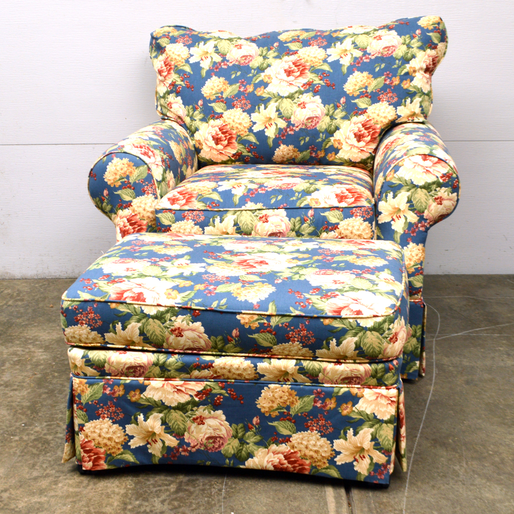 Cochrane Furniture Floral Oversized Chair And Ottoman Ebth