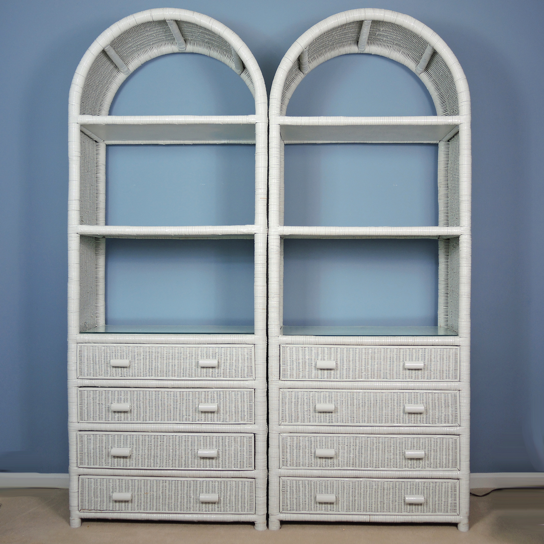 Two White Wicker Bookcase Units Ebth