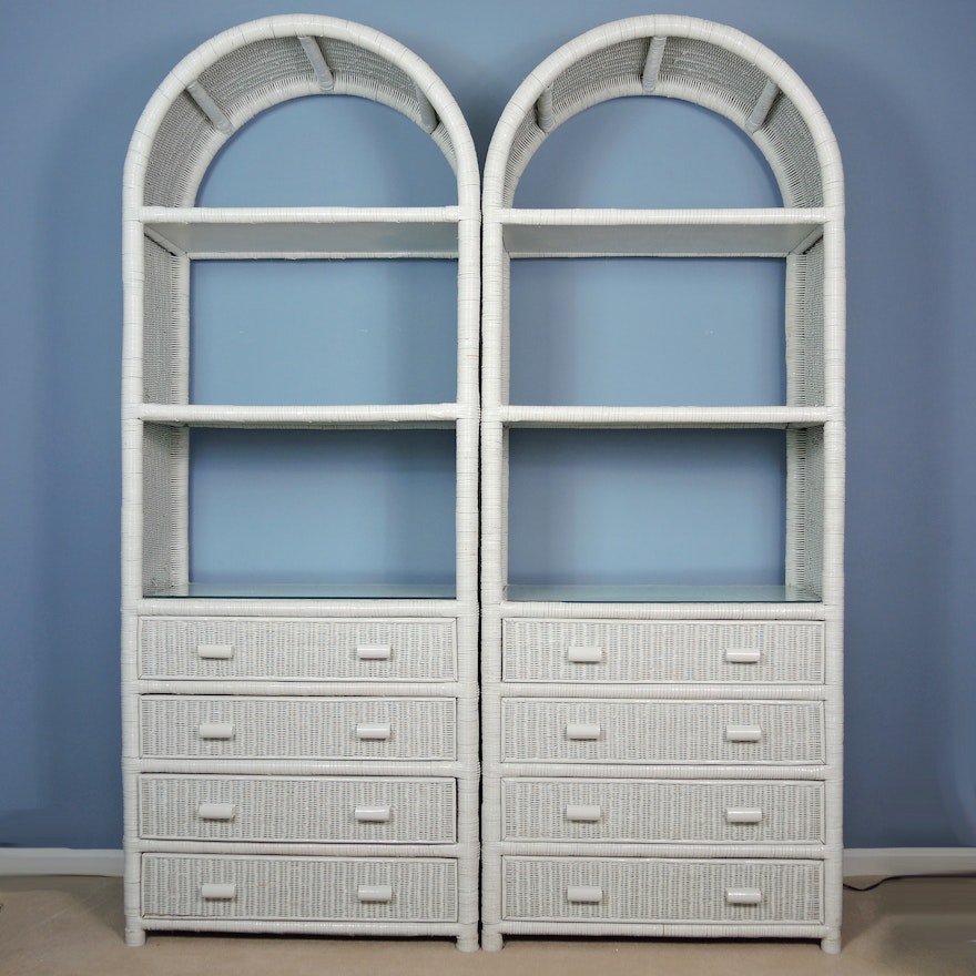 Two White Wicker Bookcase Units Ebth