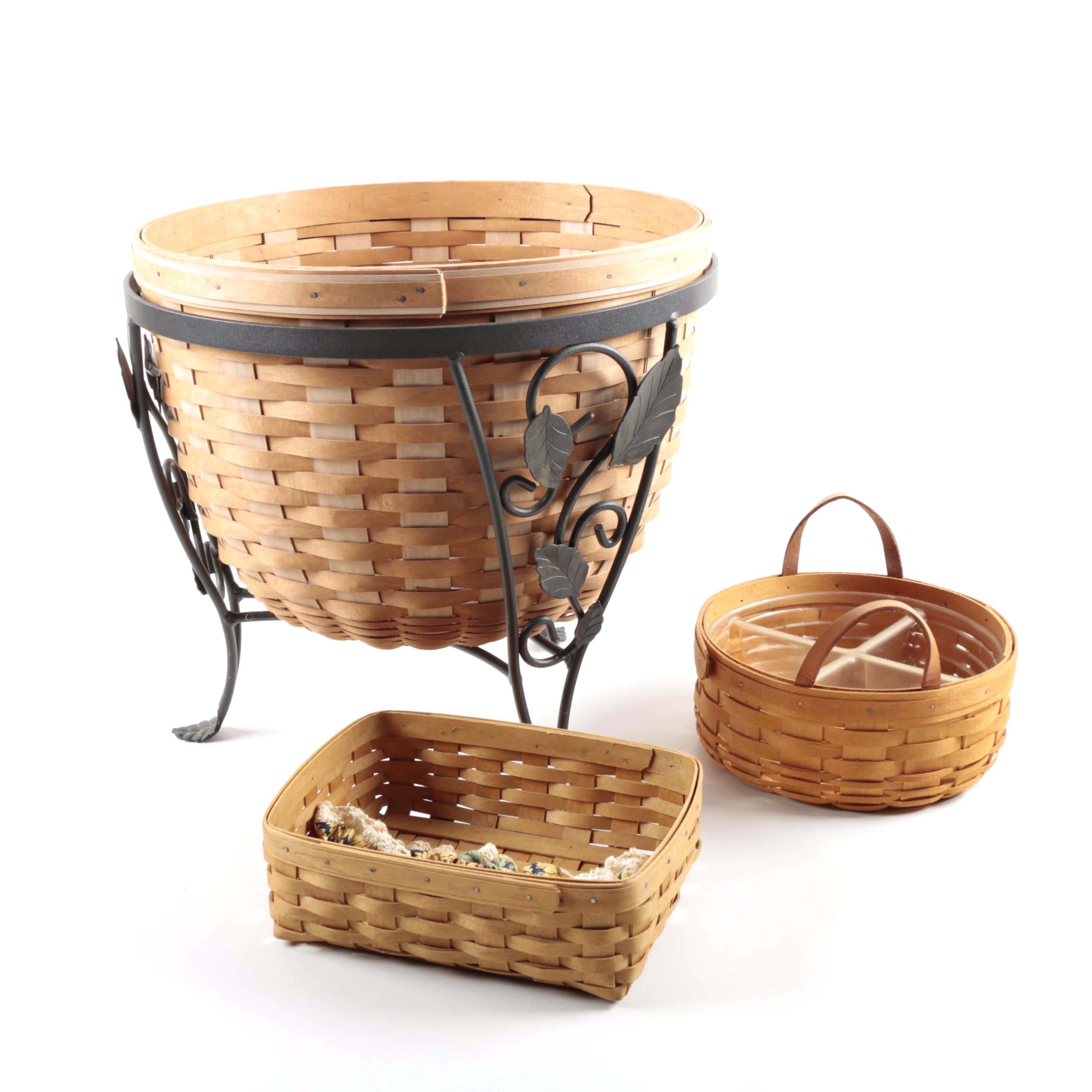 Longaberger Baskets With Wrought Iron Stand EBTH