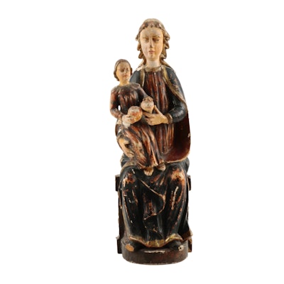 17th/18th-Century Italian Polychrome Carved Wood Virgin and Child