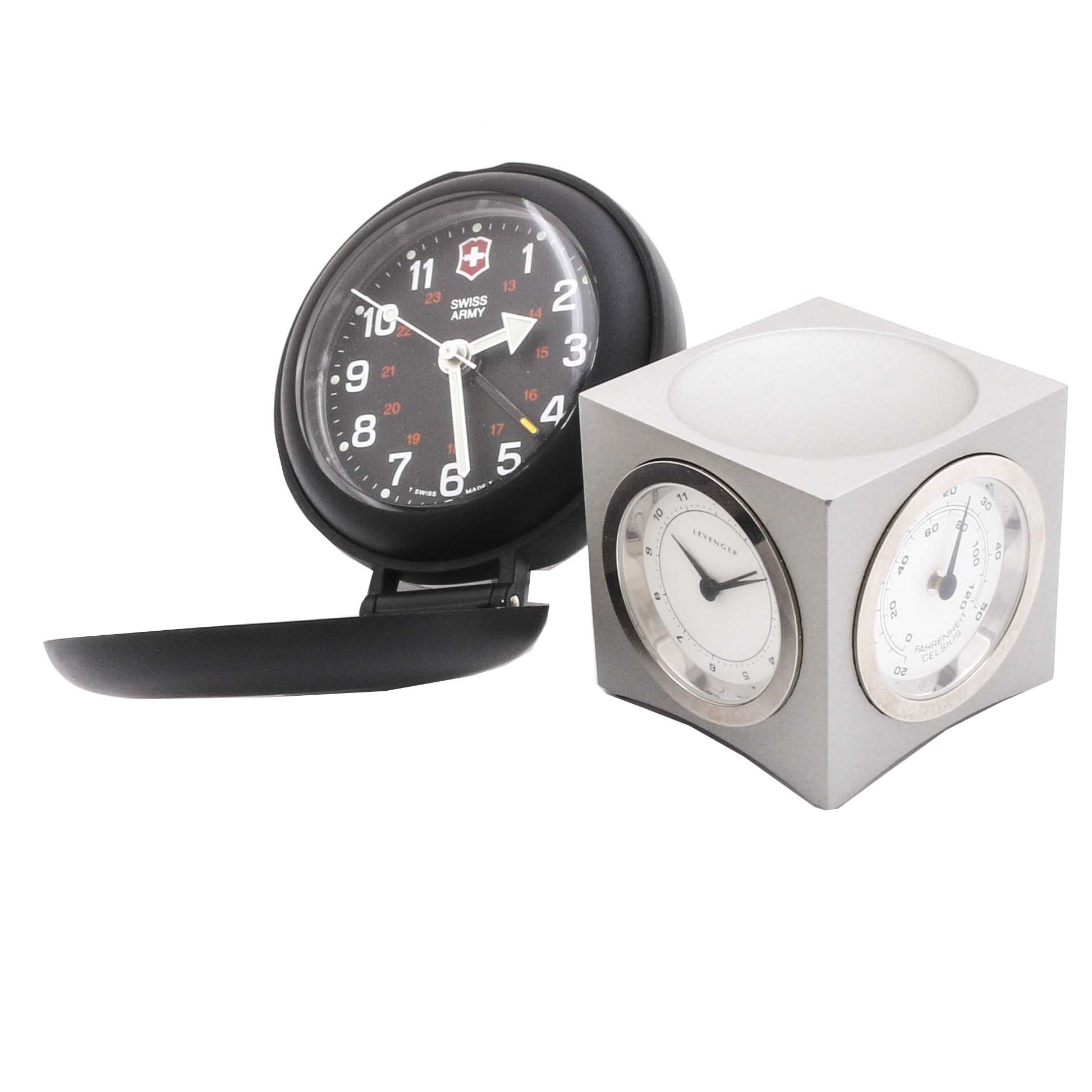 Swiss Army Travel Clock and Levenger TriFace Desk Top Clock EBTH